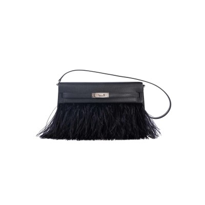 HERMÈS MASTER KELLY ELAN FOLIE 28 BLACK OSTRICH FEATHER (28cm)